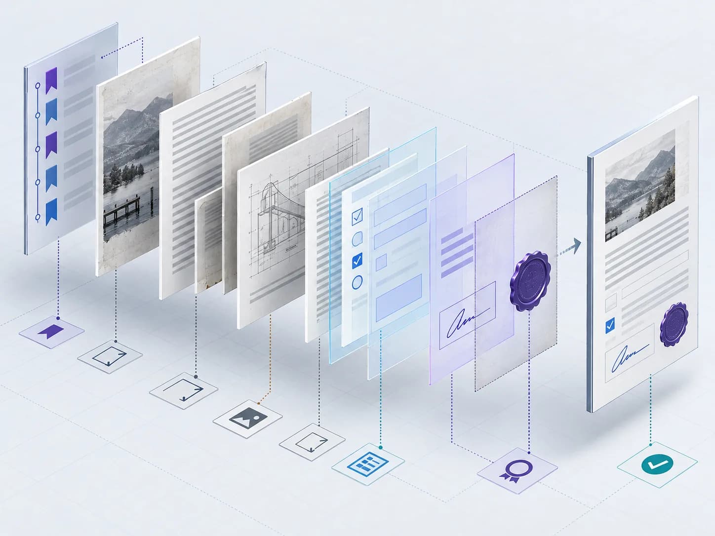 PDF Merge Quality, Privacy, Bookmarks and Document Structure workflow illustration