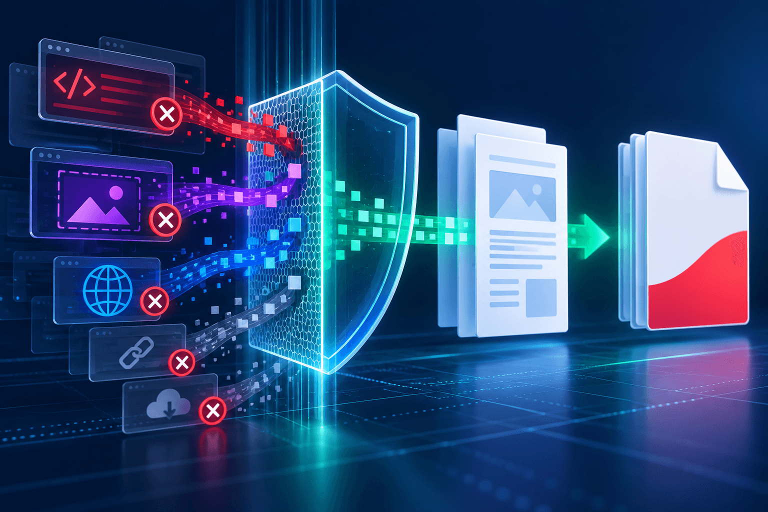 Unsafe HTML resources filtered through a security shield before PDF creation